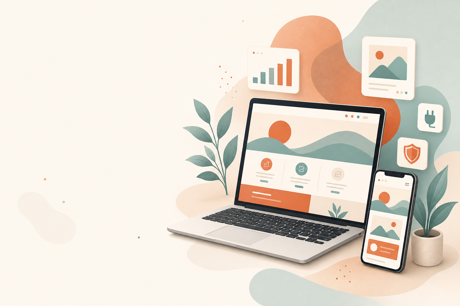 Разработка сайтов на WordPress — ноутбук и смартфон с интерфейсом сайта